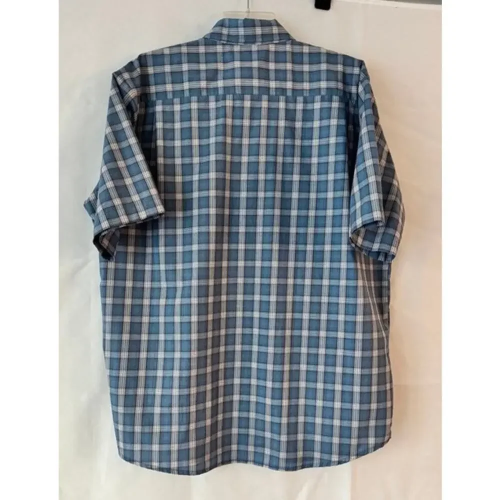 Wrangler Premium Quality Blue Plaid Short Sleeve Button-Up Shirt L
